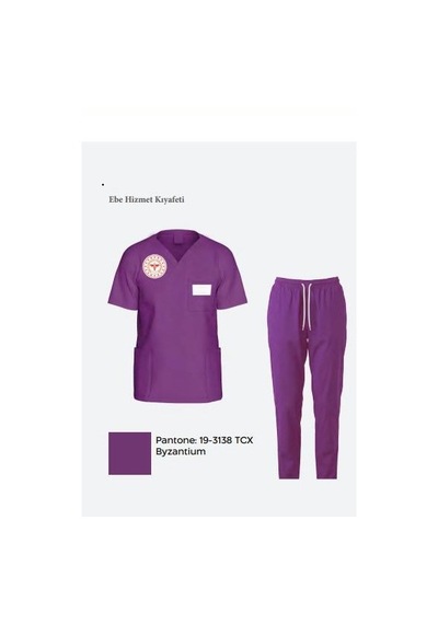 Unisex Byzantium Mor Soft Likra Scrubs Ebe Üniforma Takımı Sağlık Bakanlığı Yeni Yönetmeliğe Uygun Mor