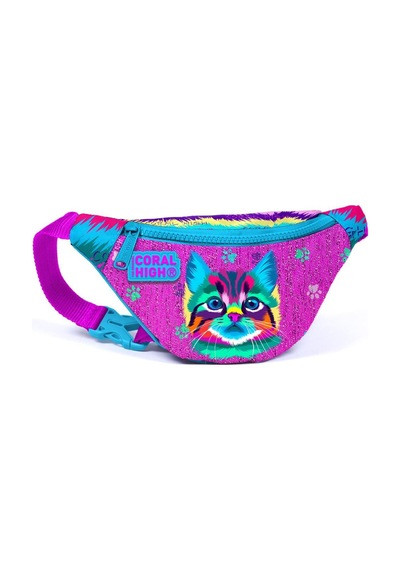 Coral High Kids Mor Pembe Kedi Desenli Bel Çantası 12632 Çok Renkli