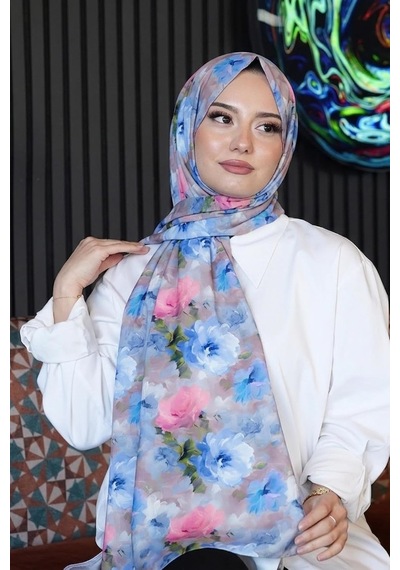 Çiçek Desen Mint Soft Pamuk Şal Çok Renkli