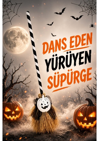 Halloween Cadılar Bayramı Dans Eden Yürüyen Süpürge Sesli Işıklı Beyaz Balkabağı Dekoru 79 Cm Diğer