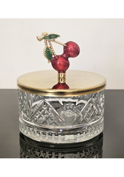 Atabey Home Collection Şekerlik 1 Adet Gold Kapakli Kiraz Detayli Çerezlik & Sunumluk