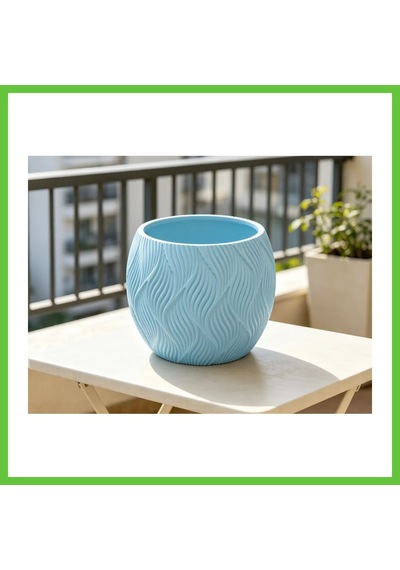 Bezos 3d Baskı Yapraklı Desenli Yuvarlak Saksı Tepsili Süzdürmeli Bitki Saksısı 15 Cm Dekoratif Çiçek - Mavi Dmc