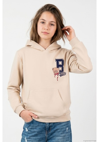 Breeze Kız Çocuk Sweatshirt Sevimli Ayıcıkcıklar Baskılı Sırt Baskı Detaylı 8-14 Yaş , Bej