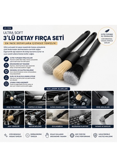 Buradabulabilirsin Oto İç Ve Dış Bakım Fırça Seti - Farklı Sertlik Kıllar Bbz