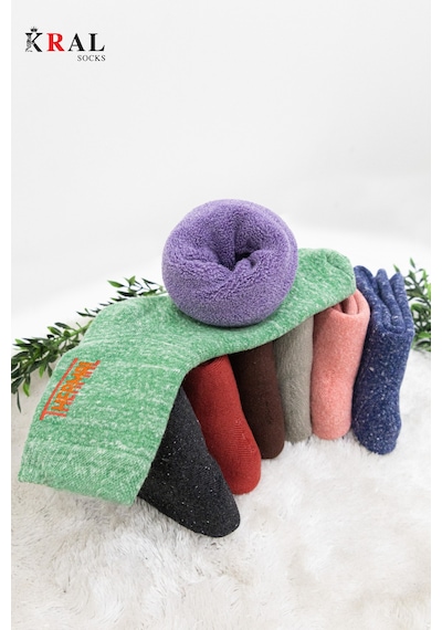 Kral Socks Kadın Termal Yarım Konç Soket Havlu Çorap 4 Çift Kışlık, Sıcak Tutan, Yumuşak Dokulu ASORTİ