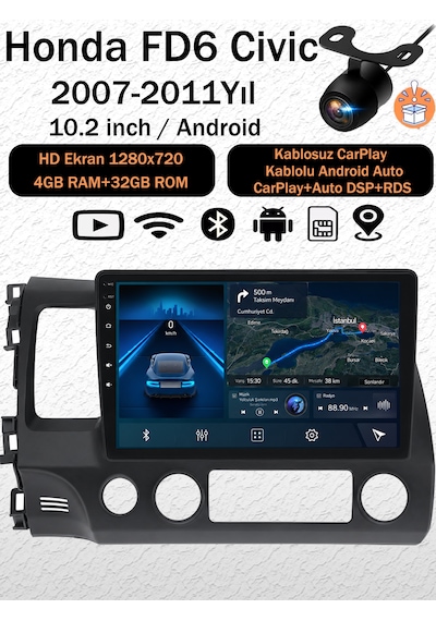 Honda Civic Fd6 2007-2011 Uyumlu 4gb Ram 32gb Android Navigasyon Multimedya Tesla Ekran Android Teyp Double Teyp Kablosuz Carplay Android Auto Bluetooth Wifi Gps Geri Görüş Kameralı 10.2" Honda Civic Fd6 2007-2011 Uyumlu 4gb Ram 32gb Android Navigasyon Multimedya Tesla Ekran Android Teyp Double Teyp Kablosuz Carplay Android Auto Bluetooth Wifi Gps Geri Görüş Kameralı 10.2"