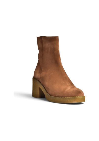 Fox Shoes Z667051161 Taba Hakiki Deri Süet Kalın Topuklu Kadın Bot