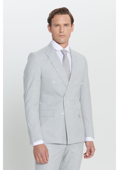 Ac&co Erkek Acık Grı Ekstra Slim Fit Kırlangıç Yaka Çizgili Takım Elbise Açık Gri
