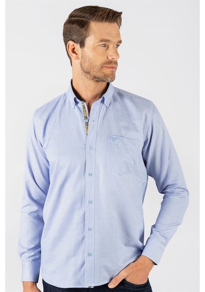 Tudors Klasik Fit Rahat Kesim Poplin Oxford Erkek Gömlek-23435 Mavi