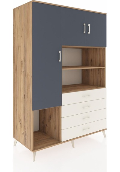 Kronos Dolap 7 Raflı 4 Çekmeceli 3 Kapaklı 132x59x195 Çam-ant... Çam
