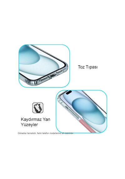 Apple Uyumlu iPhone 15 Plus Kapak Kamera Korumalı Tıpalı Şeffaf Silikon Kılıf