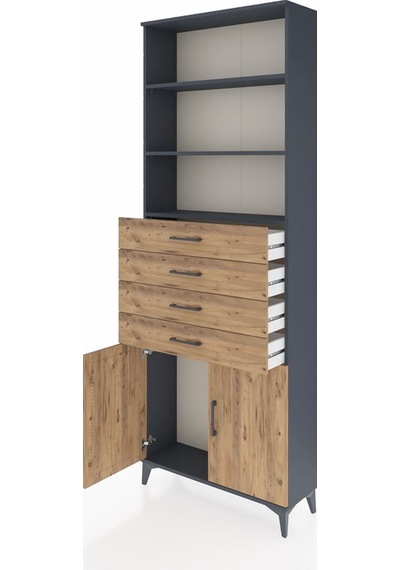 Arges Dolap 3 Raflı 4 Çekmeceli 2 Kapaklı 88x30x243 Antrasit-çam Antrasit