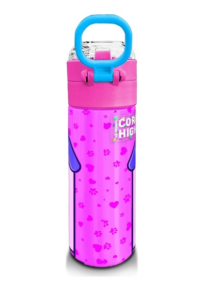Coral High Kids Kedi Köpek Desenli Pipetli Ve Direkt İçim Çelik Termos 500 Ml 31810 Pembe - Koyupembe