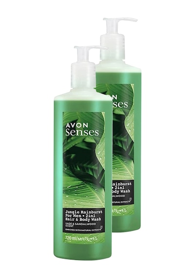 Avon Senses Jungle Rainburst Adaçayı Ve Sandal Ağacı Kokulu Erkek Saç Ve Vücut Şampuanı 2 x 720 ML