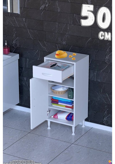 Emir 50 Cm Çok Amaçlı 1 Çekmeceli 1 Kapaklı 3 Raflı 4 Bölmeli Dolap 50 Cm