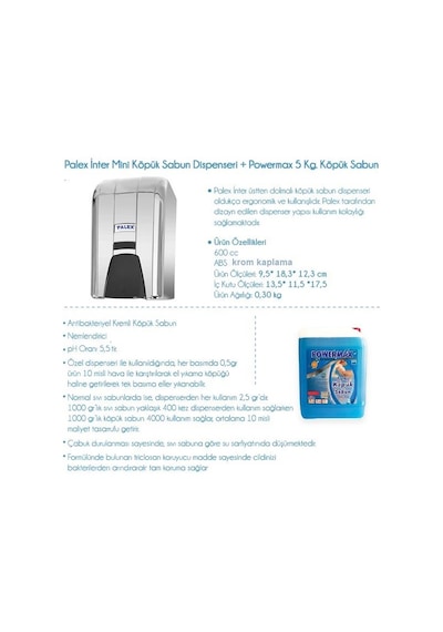 Palex Krom İnter Mini Köpük Sabun Dispenseri + Powermax 5 Kg Köpü
