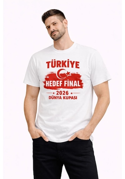 Novalisse Erkek Türkiye Baskılı Tişört Ay Yıldız 2026 Dünya Kupası Taraftar Forma T-shirt - Beyaz Çoklu Renk
