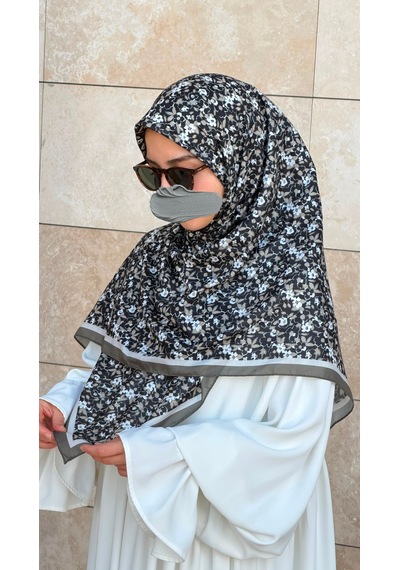 Qalortex Scarf Meyra Desen B.boy Eşarp - Siyah