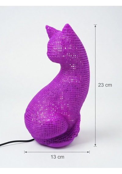Dekoratif Kedi Figürlü Gece Lambası 3d Yazıcı Baskı Hediyelik Masa Lambası Aydınlatma 23cm Mor