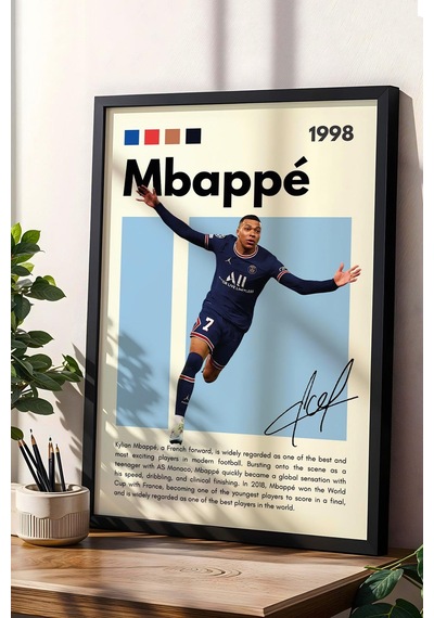 Kylian Mbappe Çerçeveli Tablo - Dekoratif Çerçeveli Futbolcu Poster Tablo