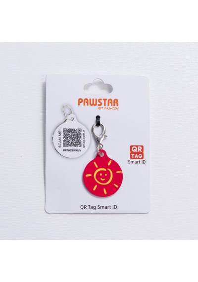Güneş Desenli Qr Tag Evcil Hayvan Künyesi İsimlik Pet Tag Köpek Künyesi Kedi Künyesi Qr Kodlu Künye Kırmızı