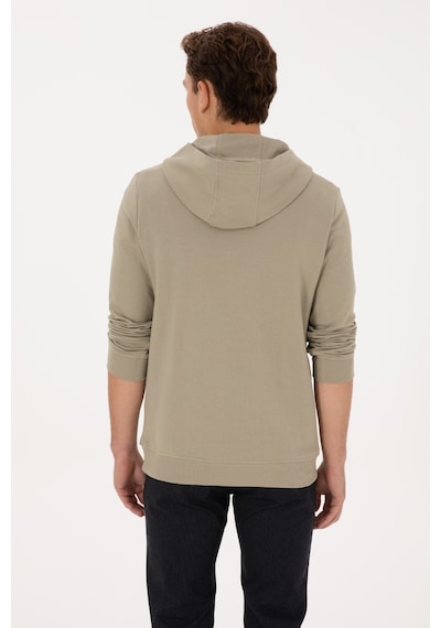 U.S. Polo Assn. Erkek Regular Fit Yarım Fermuarlı Kapüşonlu Açık Haki Sweatshirt 50316391-VR183