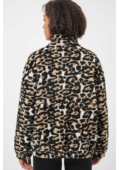 Bigdart Gabria Leopar Desen Fermuarlı Peluş Mont Siyah