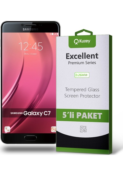 Samsung Galaxy C7 ile Uyumlu Temperli Ekran Koruyucu Kırılmaz Cam Ekonomik 5'li Paket