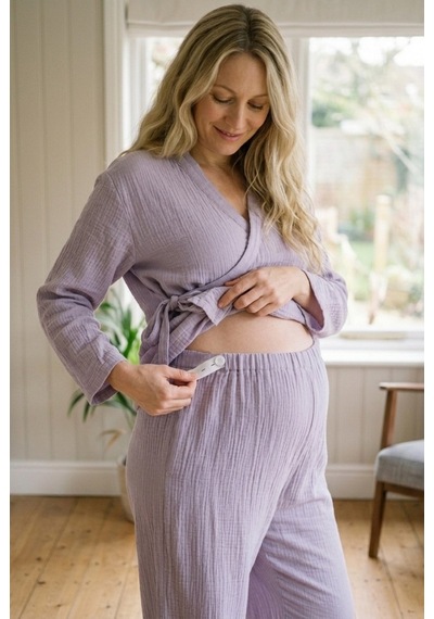 Combattente Exclusive Products Combattente Pamuk Müslin Hamile Lohusa Karın Üstü Pijama Takımı Mor - Lavanta