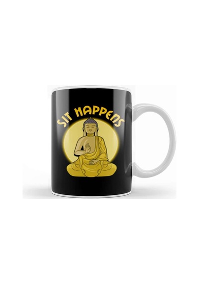 Sit Happens Funny Meditation Pun Monk Meditating Kupa Bardak Porselen Karışık