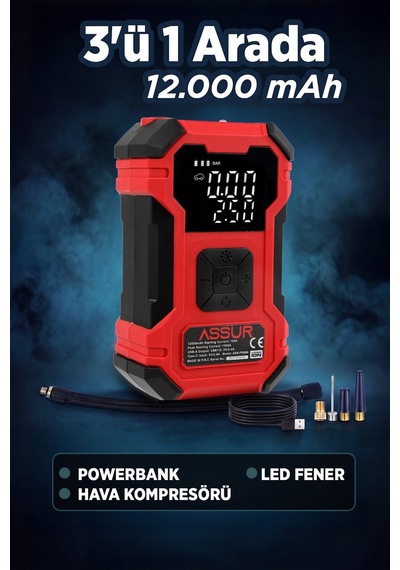 Assur 12000MAH Oto Kompresör Powerbank Led Işık - 3255