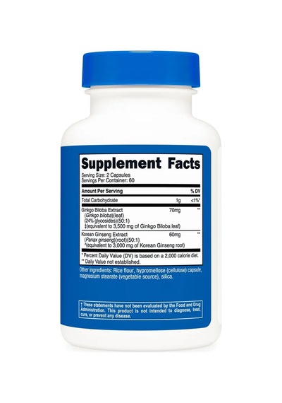 Ginkgo 3,500 Mg + Ginseng 3,000 Mg 120 Capsules -zihinsel Performans Ve Enerji Desteği