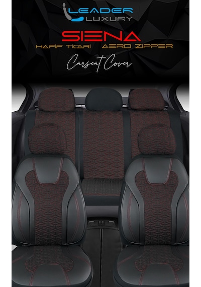Ford Transit Courier 2+1 Deri Detaylı Oto Koltuk Kılıfı Ön Arka Set Siyah Kırmızı Siena Model Fs