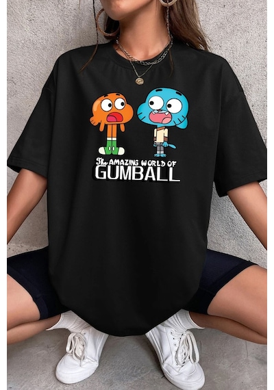 Unisex Gumball Baskılı T-shirt Siyah