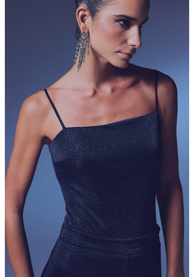 Sateen Simli İp Askılı Bodysuit - Lacivert-135299 Lacivert