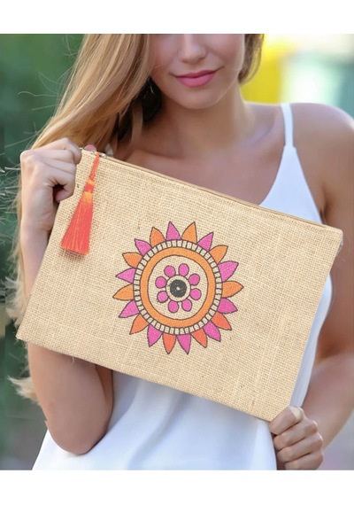 Ju Yaratıcı Tasarım Hasır Kadın Portföy & Clutch Çanta Turuncu
