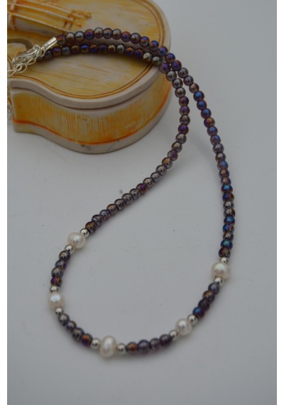 Stoneage Kristal Ve Gerçek Incili Kolye Bronz