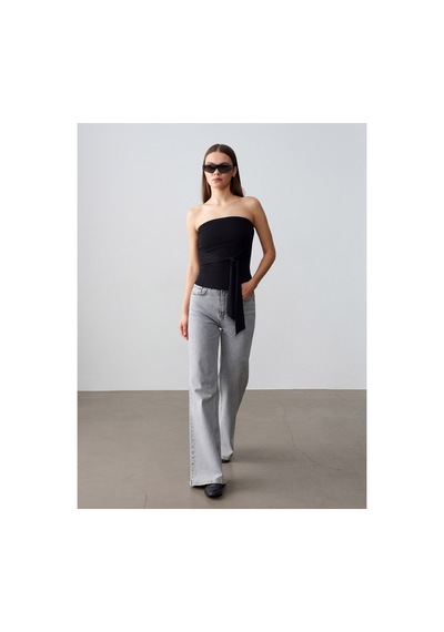 Dilvin 32841 Bağlamalı Bandeau Top Siyah