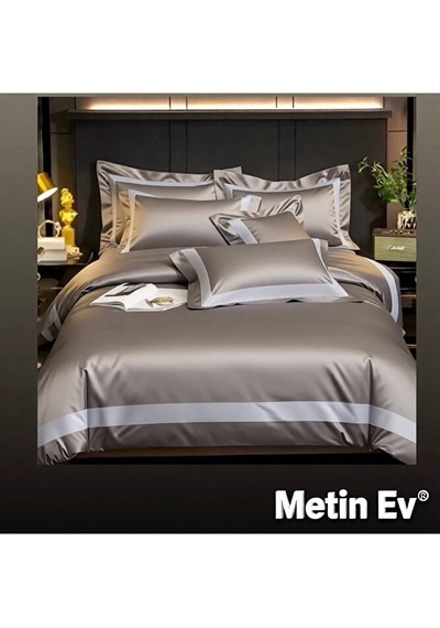 %100 Pamuk Saten 6 Parça Tek Kişilik Premium Nevresim Takımı Metalik