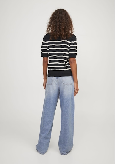 Jack & Jones Kadin Çizgili Örme Kazak - Layla 12254368 Black Bej