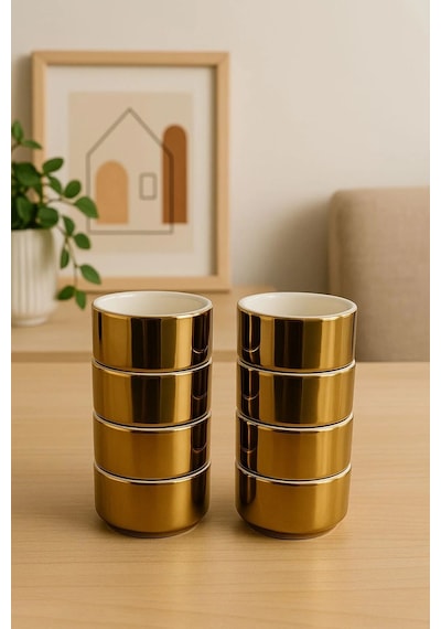 6 Lı Beyaz Porselen Platin Kaplama Sosluk Lokumluk Sunum Kasesi Mini Boy Gold