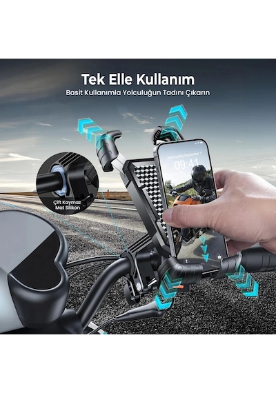 360 Derece Ayarlanabilen Gidon Bağlantılı Bisiklet Motosiklet İçin Abs 4-7.8 İnç Telefon Tutucu Siyah