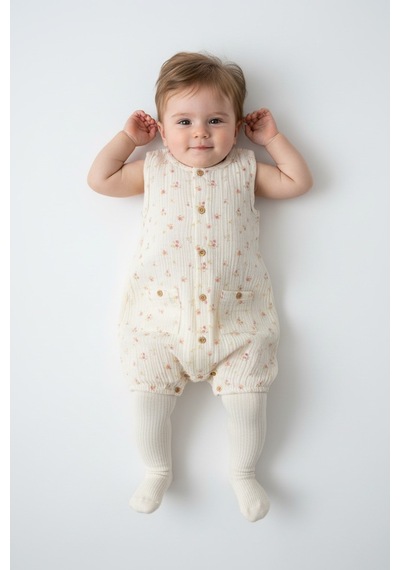 Tiffany Baby & Kids Müslin Rose Dream Tasarımlı Atlet Tulum ekru