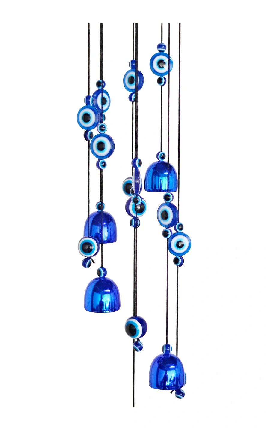 Feng Shui Nazar Boncuğu Rüzgar Çanı Metal Kötü Göze Karşı Dış Mekan Dekoratif Bahçe Kapı Süsü 80 Cm. 60  Cm