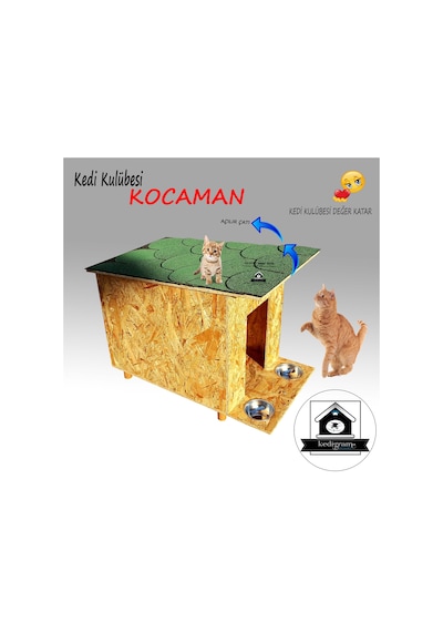 Kedigram Kedi Kulübesi Kocaman Green Kedi Evi Shingle Çatı Kaplamalı
