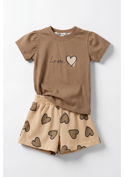 Joy Kids Kız Çocuk Kalp Baskılı Günlük Takım 6-24ay Kahve