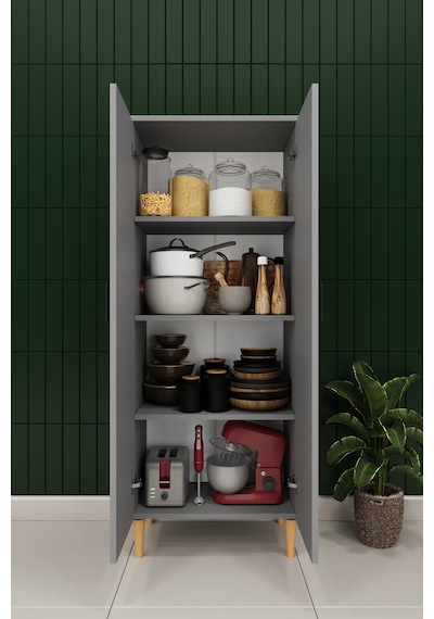 Modern 2 Kapaklı Çok Amaçlı Mutfak Banyo Dolabı %100 Mdf Erzak Kiler Dolabı Fd02 Kül Gri