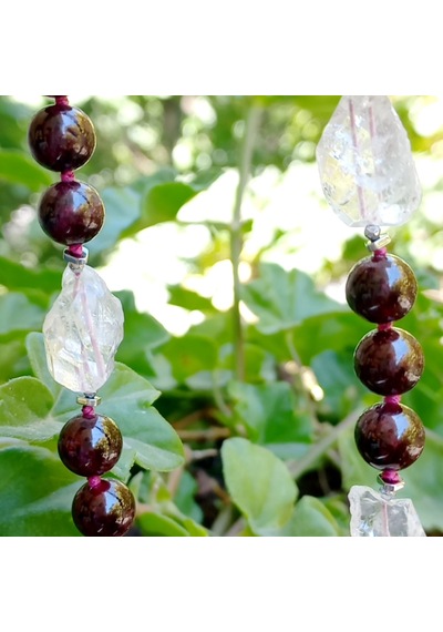 2824 Ham Herkimer Elmas Garnet Hematit El Yapımı Düğümlü Kolye 0112 - Bordo