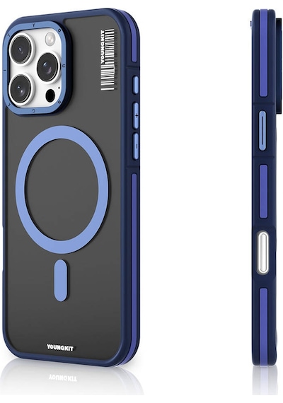 Apple iPhone 16 Pro Max Uyumlu Kılıf Magsafe Şarj Özellikli Youngkit Rock Sand Serisi Kapak Mavi