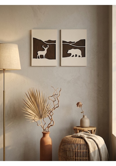 Kaveld Nordic Spirit 2'li Duvar Sanatı Seti - Minimalist Iskandinav Nordic Kazıma Tablo, Bejvekahverengi